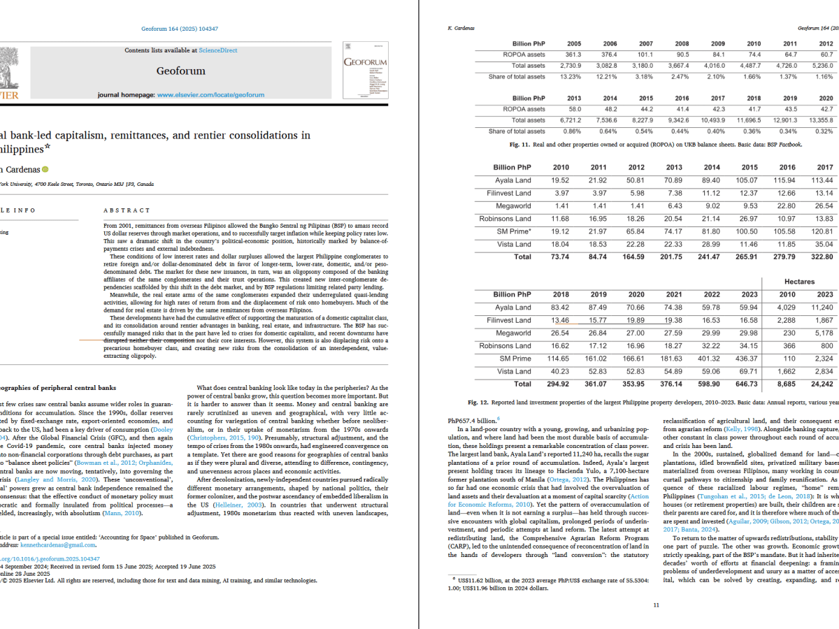 Central bank-led capitalism, remittances, and rentier consolidations in the&nbsp;Philippines